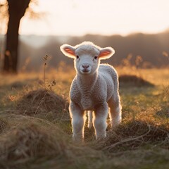 Obraz premium Baby Sheep in a Field, Generative AI Illustration