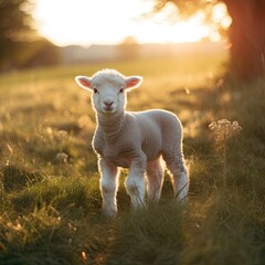Fototapeta premium Baby Sheep in a Field, Generative AI Illustration