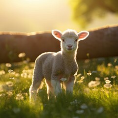 Obraz premium Baby Sheep in a Field, Generative AI Illustration