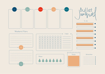 Bullet journal planner template, vector illustration