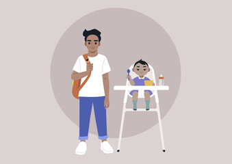 Fototapeta premium A full body portrait of two siblings of different age, a multiracial family