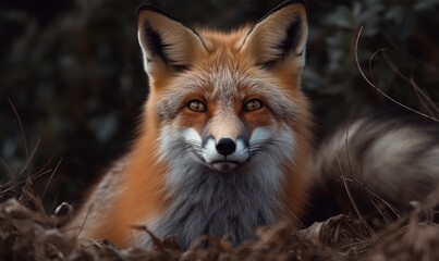 Obraz premium Red Fox Close-up in the forest, generative AI
