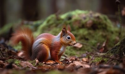 Naklejka na ściany i meble Red Squirrel in the forest, generative AI