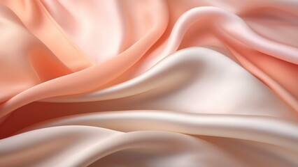 Light pale tender peach pink beige white silk satin fabric. Elegant luxury abstract background for design. Color gradient. Lines. Curtain. Drapery. Soft folds. Gentle. Template. Baby birthday, newborn