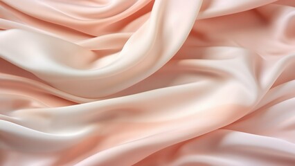 Obraz premium Light pale tender peach pink beige white silk satin fabric. Elegant luxury abstract background for design. Color gradient. Lines. Curtain. Drapery. Soft folds. Gentle. Template. Baby birthday, newborn