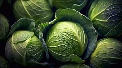 Obraz premium Fresh cabbage harvest from farm field, season background. AI generated