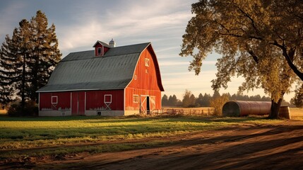 Obraz premium Barn on a Farm, Generative AI Illustration