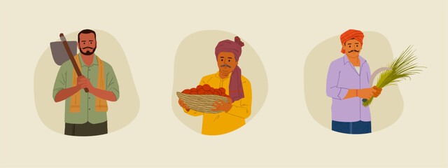 Indian farmer editable illustration in traditional clothes vector flat illustration. Farmers Day, Kisan Diwas. Indian Agriculture. 