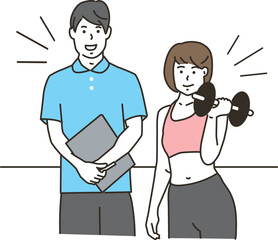 男性トレーナーとダンベルを持つ女性