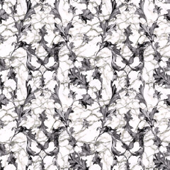 Gray Damask Seamless Pattern on White Marble Background