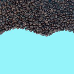 Coffee melted on blue background. Minimal concept. Flat lay.	
