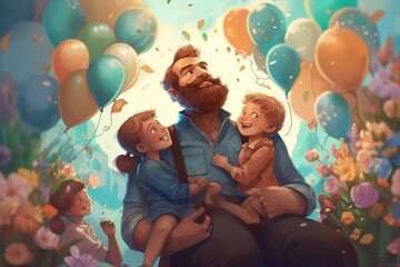 Father's Day graphic illustration. The concept for Father's Day poster or card template design, Generative Ai