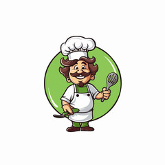 Chief-cooker Illustration for business: restaurant, cafe, food, eat, shop, trade, cook modern colorful mascot logo isolated on white background.