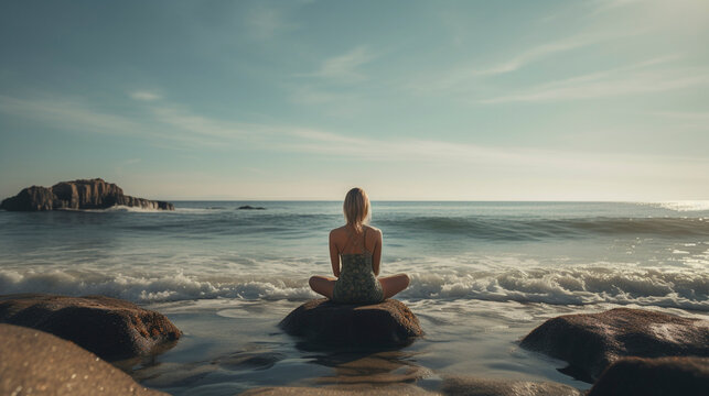 Unrecognizable stunning woman finding serenity through yoga practice - Generative AI