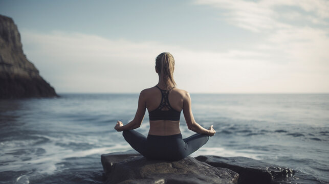 Unrecognizable stunning woman immersed in peaceful yoga session - Generative AI