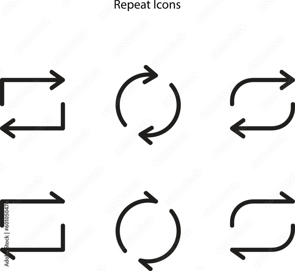 Poster repeat button line icons on white background. linear style sign for mobile concept and web design. r