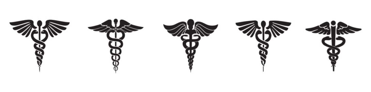 Caduceus snake icons set. Medical snake logo on white background. Vector Illustration. Vector Graphic. EPS 10