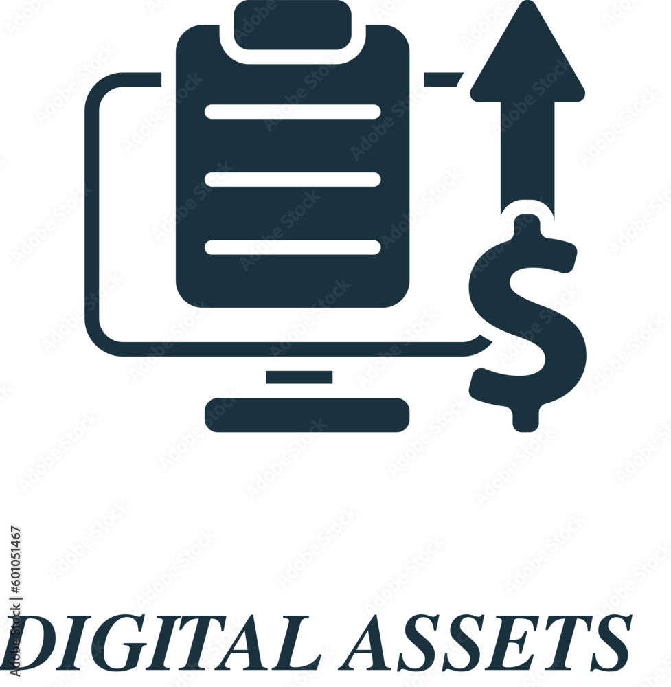 Poster digital assets icon. monochrome simple sign from blockchain collection. digital assets icon for logo