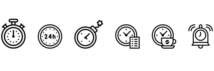 Time and date icon set include timer, time bomb, 24h , to do list time, coffee time and alarm , vector eps file