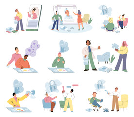 Psychotherapy session with cognitive analysis. Mental health, psychology concept. Mental health improvement, treatment for anxiety neurosis, mental equilibrium. Mental therapy sessions for open mind