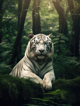 White bengal tiger looking at the camera