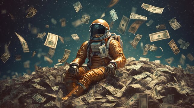 Astronaut pile of money Generative AI