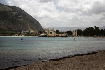 Mondello, Sicily, evocative image of the panoramic view of the marvelous beach
