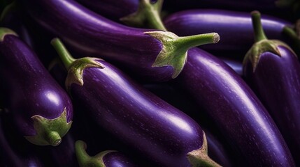 Close up eggplants background. Fresh vegetable background with ai generation