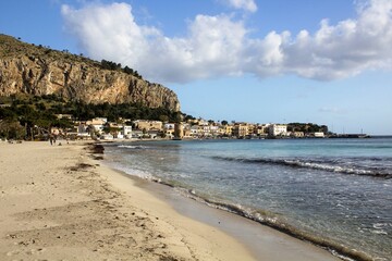 Mondello, Sicily, evocative image of the panoramic view of the marvelous beach
