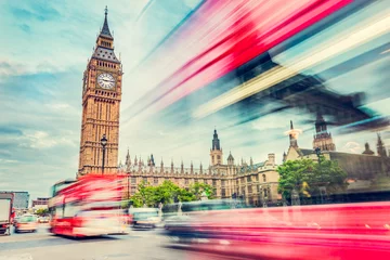Foto op Canvas Red bus on Westminster bridge next to Big Ben in London, the UK. © Photocreo Bednarek