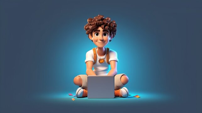 3D guy sitting at laptop Generative AI