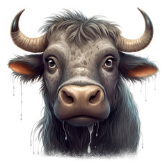Cartoon style water buffalo on transparent background, created with generative AI