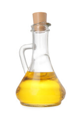 Obraz na płótnie Canvas Glass jug of cooking oil isolated on white