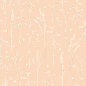 Blossom meadow monochrome seamless pattern.