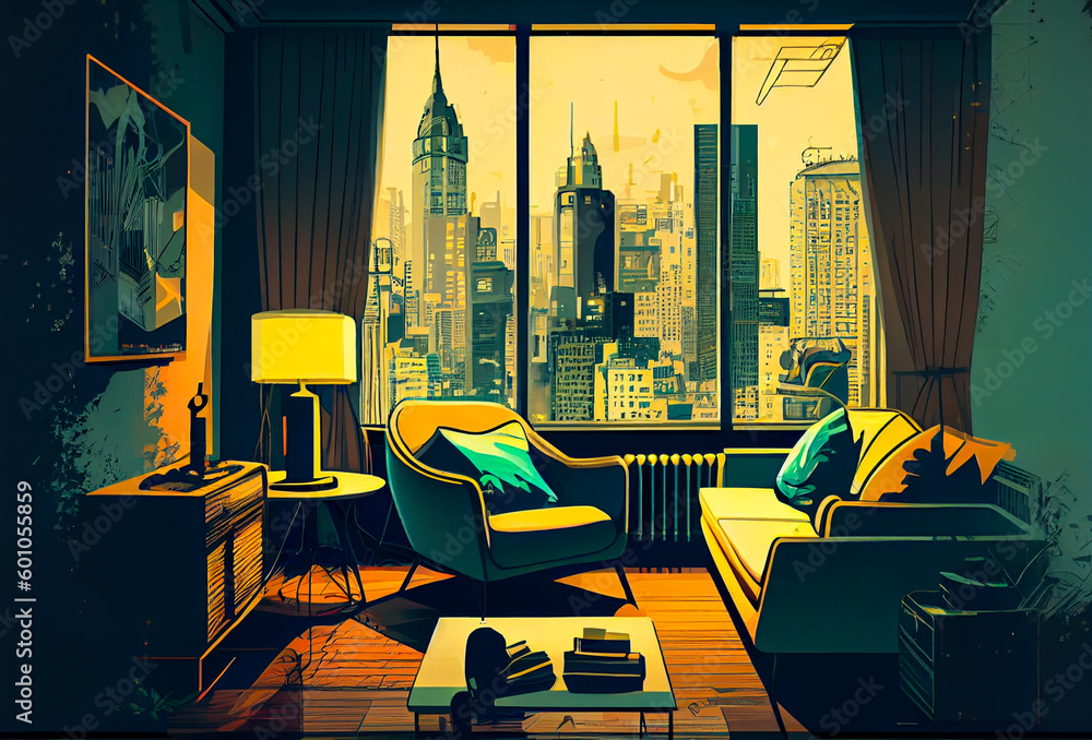 Wall mural  modern living room interior mock up, modern furniture and trendy home accessories