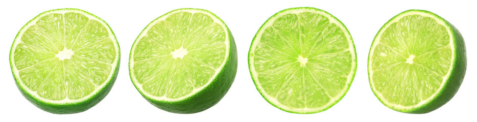 Fresh lime slice and half isolated, transparent png, collection, PNG format, cut out
