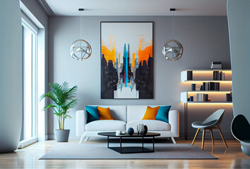  modern living room interior mock up, modern furniture and trendy home accessories