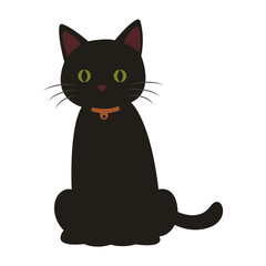 Cartoon cute nursery black cat sitting on the ground