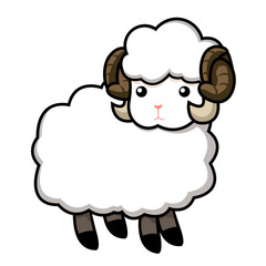 Cartoon style cute nursery aries sheep with black outline