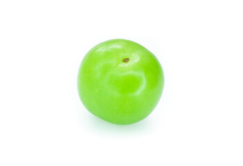 Fresh ripe green plum isolated on a white background. Closeup, clipping path.