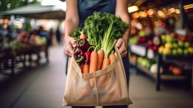 Close-up of hand holding reusable shopping bag