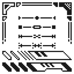 Element Set of Futuristic Frame Layout, Pixelated Black
