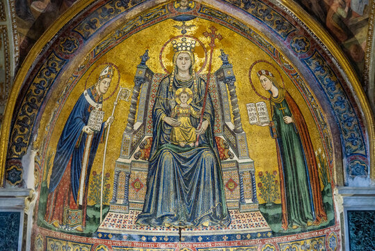 Mosaic of Basilica of Santa Maria del Principio in Cathedral Duomo or Cathedral of the Assumption of Mary , Italyin Naples Cathedral. Naples, Italy