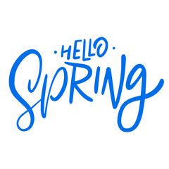 Hello spring blue color calligraphy sign phrase