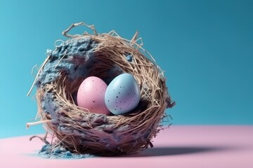 Naklejka na ściany i meble easter colorful eggs in nest, generative AI