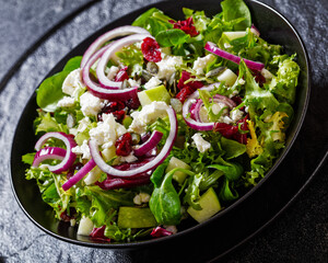 Green Salad with Apple, Cheese, Cranberry in bowl