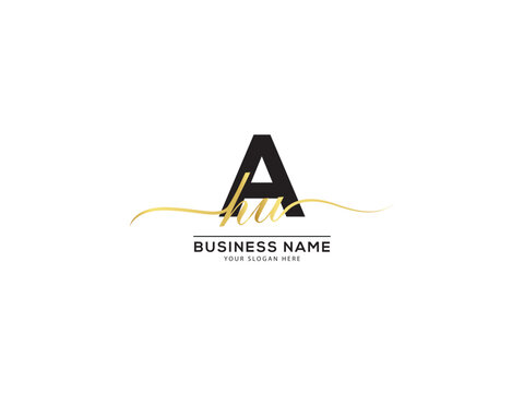 Golden AHU Signature Letter Logo, Creative ahu hau Logo Letter Design For You