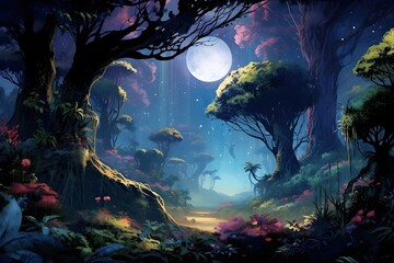 Fototapeta na wymiar Pandora in the night landscape with moon