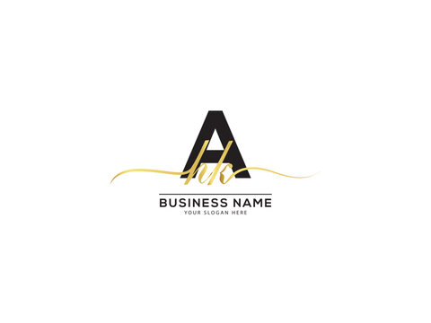 Golden AHK Signature Letter Logo, Creative ahk hak Logo Letter Design For You