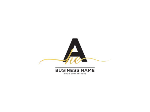 Golden AHE Signature Letter Logo, Creative ahe hae Logo Letter Design For You